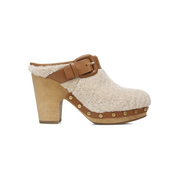 Veronica Beard 'Dacey Shearling' Beige Mules Size 10 - Picture 1 of 5